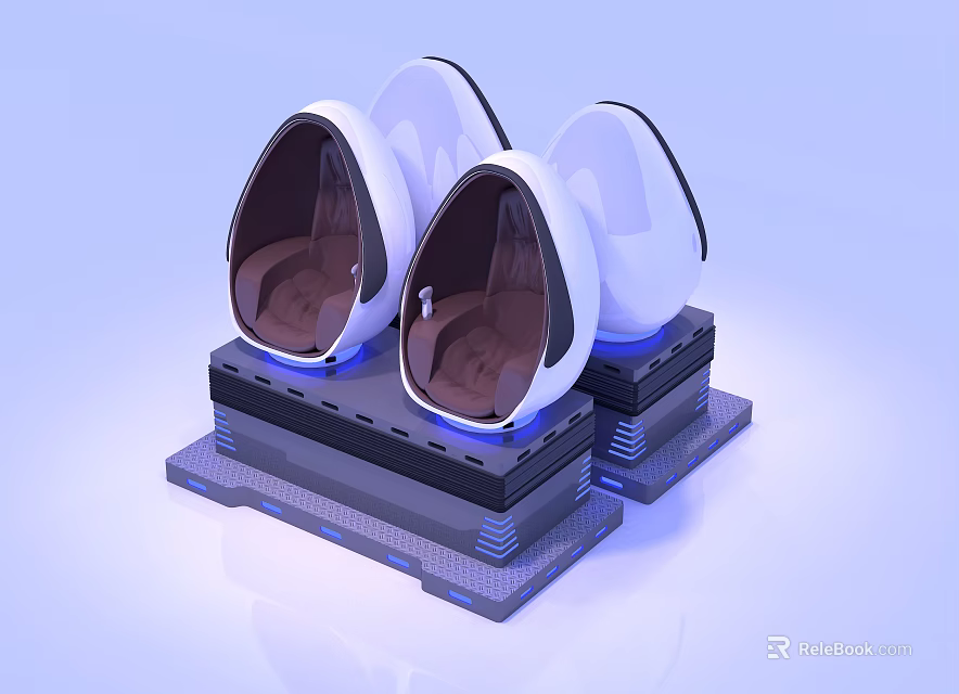 Three White Transparent Pods On Black Platform Sleek Modern Tech Design 3d model 