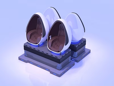Three White Transparent Pods On Black Platform Sleek Modern Tech Design 3d model
