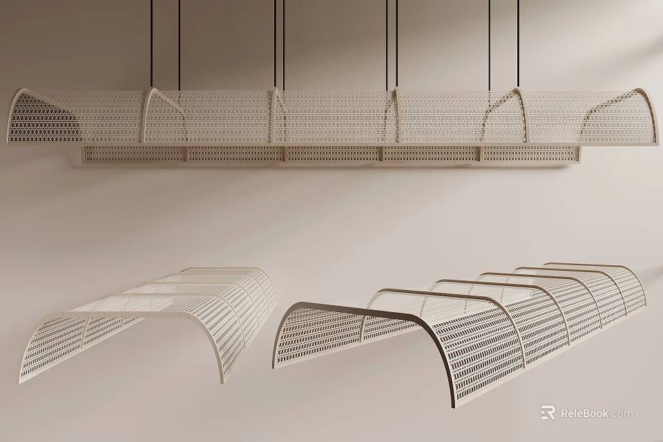 Modern Ceiling Design With Grid Structure And Curved Lines In Contemporary Interior 3d model