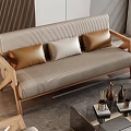 Modern Sofa Coffee Table Set With Wooden Frame Side Chairs Fabric Upholstery And Pillows