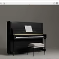 Elegant Black And White Piano Instruments With Stool And Sheet Music For Home
