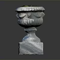 Stone Planter With Carved Details And Square Base Featuring Green Top