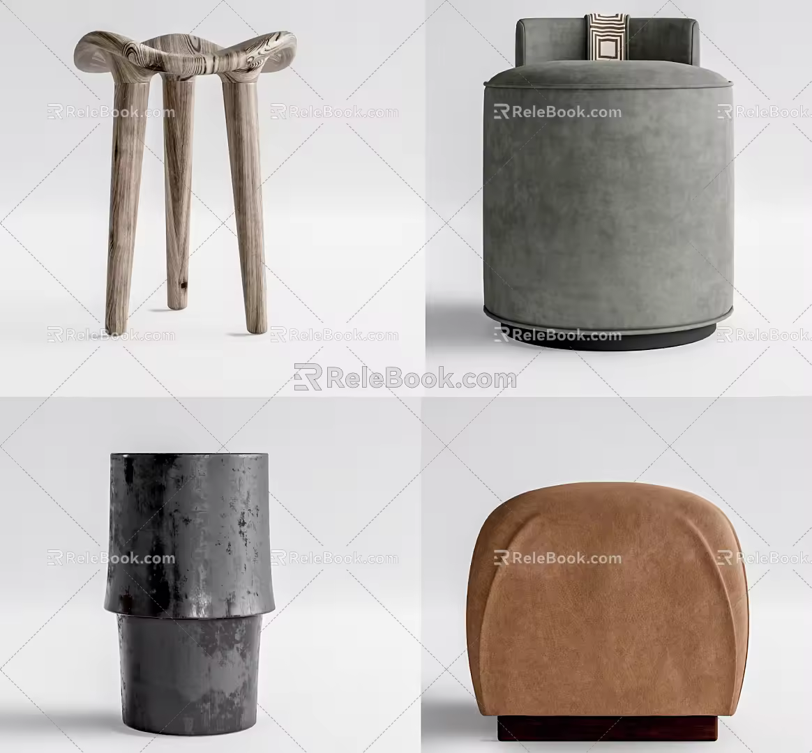 Modern Stool Low Stool Combination 3d model