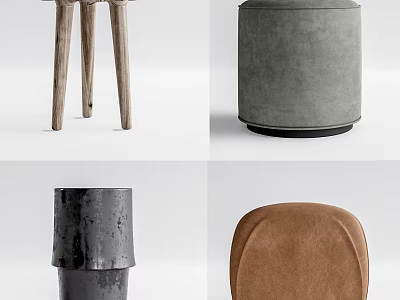 Stylish Stools With Wooden Fabric Metal Leather And Round Cylindrical Oval Designs 3d model