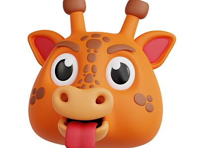 Cute Cartoon Giraffe Head With Orange Body Brown Spots Pink Ears And Sticking Tongue 3d model