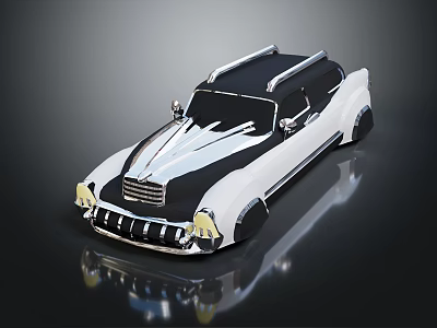 Classic Black And White Vintage Car With Roof Rack And Retro Design 3d model