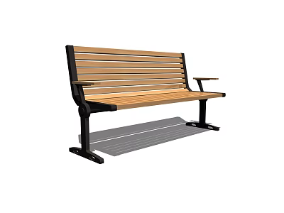 Sturdy Industrial Outdoor Bench With Wooden Slat Seat And Black Metal Frame Armrests 3d model