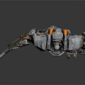 Gray And Orange Sci Fi Armored Robot Warrior With Weapon And Mechanical Design