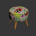 Colorful Floral Pattern Sofa Stool With Wooden Legs For Home Decor