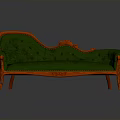 Green Tufted Velvet Sofa With Red Carved Wooden Frame And Decorative Pillow
