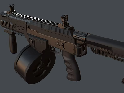 Tactical Automatic Weapon With Drum Magazine Rail System And Ergonomic Grip Design 3d model