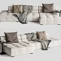 Light Beige Sectional Sofa with Brown Beige Pillows and Gray Throw Blanket 3d model