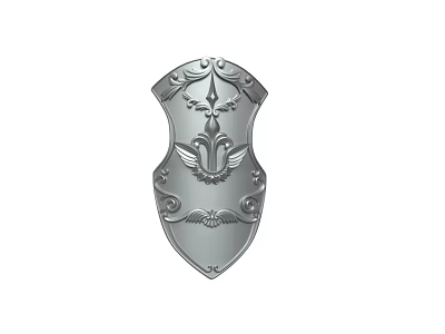 Ornate Silver Shield with Intricate Spiked Top Curved Patterns and Winged Designs 3d model