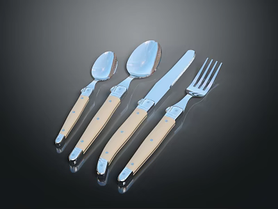 Elegant Modern Cutlery Set With Wooden Handles And Stainless Steel Spoons Fork Knife 3d model
