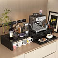 Coffee Corner Setup With Espresso Machine Mugs Bamboo Plant And Snacks 3d model