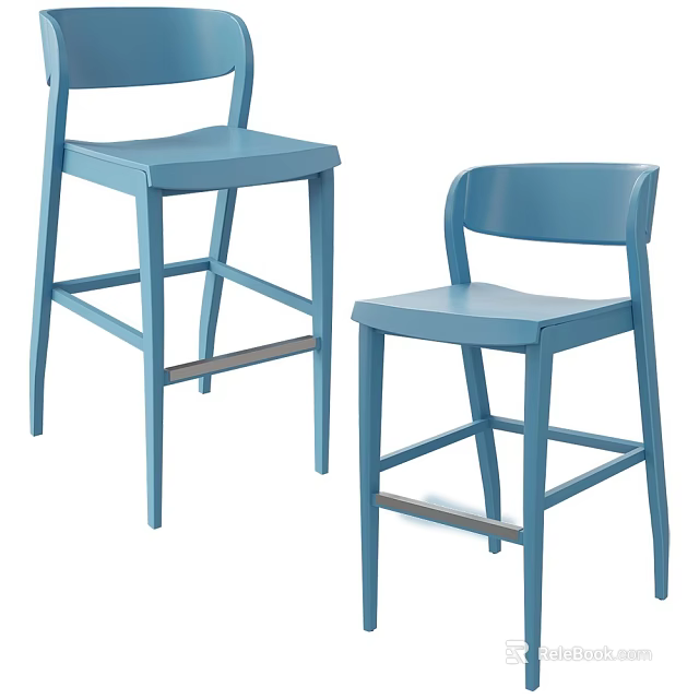 Two Blue Modern Bar Stools Featuring Stylish Design And Sleek Structure 3d model