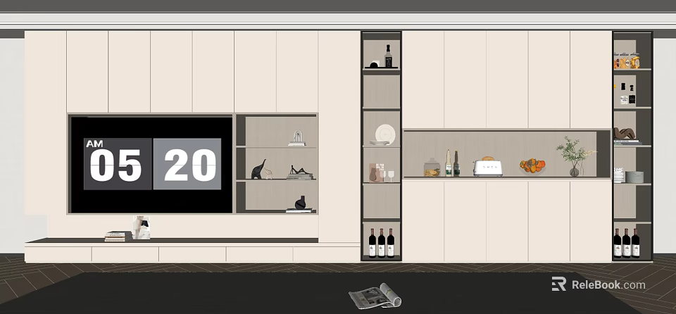 Sleek Modern Wine Cabinet With Glass Doors Wine Bottles And Decorative Items 3d model 