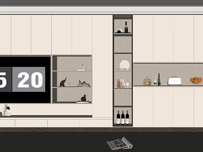 Sleek Modern Wine Cabinet With Glass Doors Wine Bottles And Decorative Items 3d model