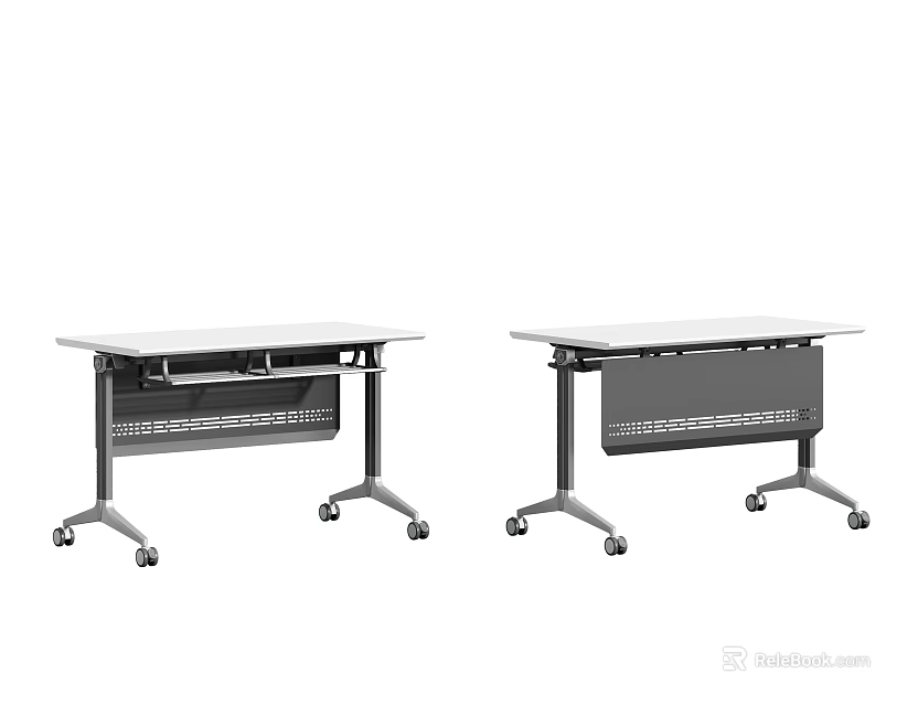 Mobile Meeting Tables With Wheels And Black Surface Silver Frame Storage Shelf 3d model