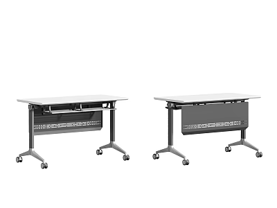 Mobile Meeting Tables With Wheels And Black Surface Silver Frame Storage Shelf 3d model