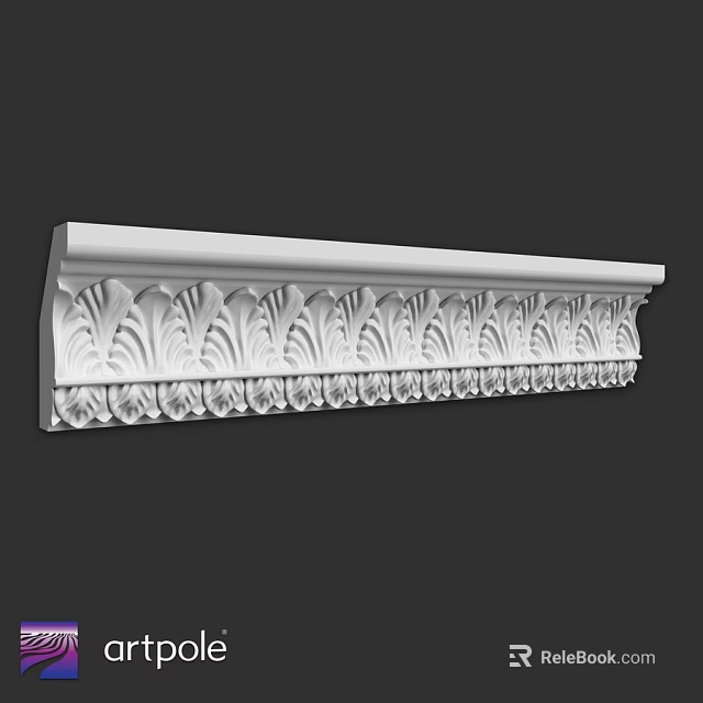 White Decorative Architectural Component With Intricate Carved Leaf Patterns And Ornate Edge 3d model 