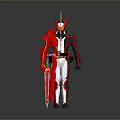 Armor Clad Character With Red Dragon Creature Spiked Helmet And Sword In Black White Armor