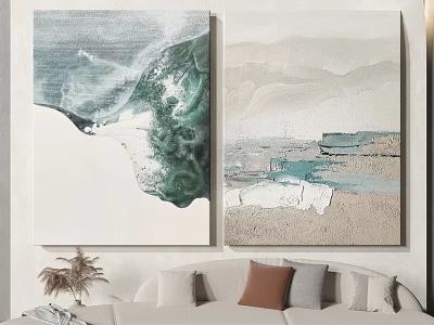 Modern Abstract Paintings With Green White Beige Gray Textures And Brushstrokes For Living Room 3d model