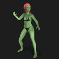 Green Skinned Female Character With Red Hair And Black Bikini Standing In 3D Render