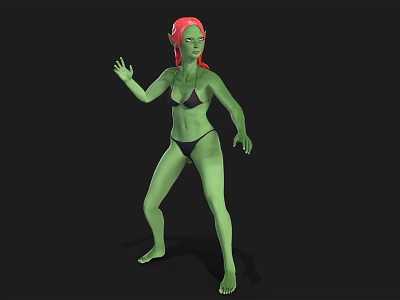 Green Skinned Female Character With Red Hair And Black Bikini Standing In 3D Render 3d model