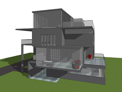 Modern Detached Villa Exterior Design With Multi Level Structure Glass Balcony And Green Lawn 3d model