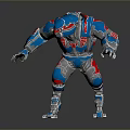 Blue Red Armored Mechanical Dinosaur Like Game Movie Character In Standing Pose