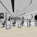 Modern Public Office Space With Desks Ergonomic Chairs Computers And Large Windows 3d model