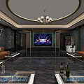 Elegant KTV Interior Design With Plush Sofas Large Screen Chandelier And Marble Floor 3d model