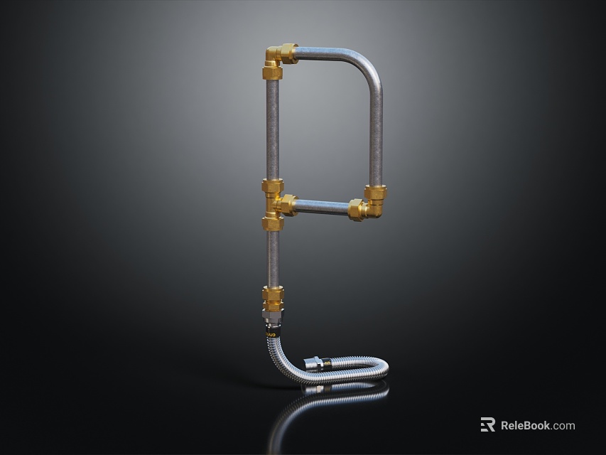 Industrial Metal Pipes With Brass Fittings Curved Sections And Reflective Surface Design 3d model 