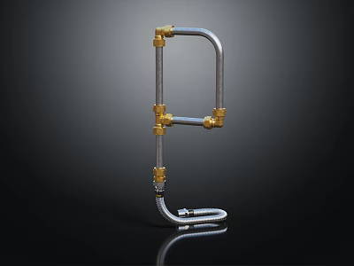 Industrial Metal Pipes With Brass Fittings Curved Sections And Reflective Surface Design 3d model