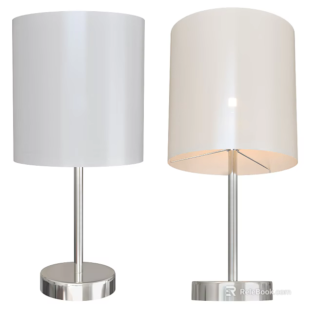 Modern Table Lamp Showing White Lampshade Silver Metal Base Pole And On Off States 3d model 