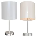 Modern Table Lamp Showing White Lampshade Silver Metal Base Pole And On Off States