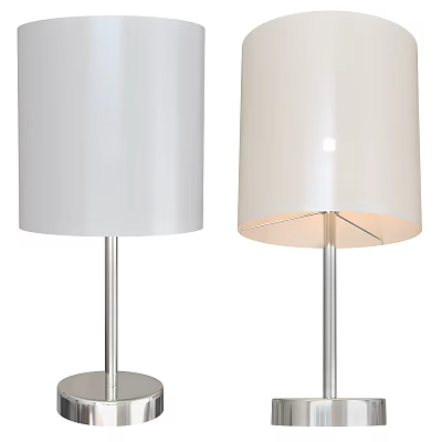 Modern Table Lamp Showing White Lampshade Silver Metal Base Pole And On Off States 3d model