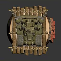 Detailed Decorative Tank Model On Wooden Base With Ropes Shells And Red Characters