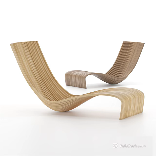 Modern Wave Shaped Wooden Lounge Chair With Curved Design And Sleek Lines 3d model 