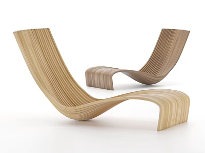 Modern Wave Shaped Wooden Lounge Chair With Curved Design And Sleek Lines 3d model
