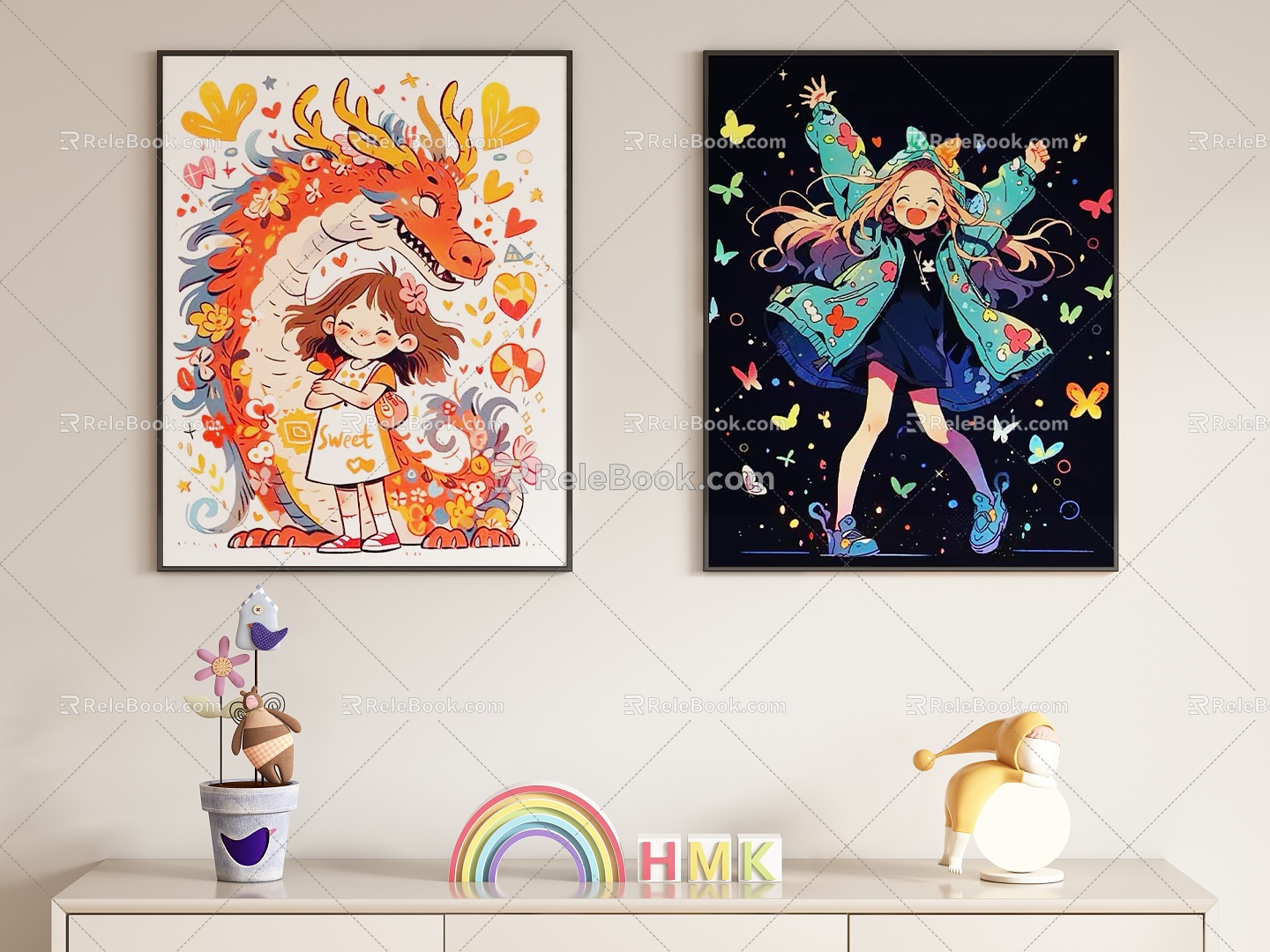 Children's Cartoon Decorative Painting Hanging Painting 3d model