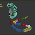 Mechanical Snake Character With Metallic Body And Blue Glowing Segments 3d model