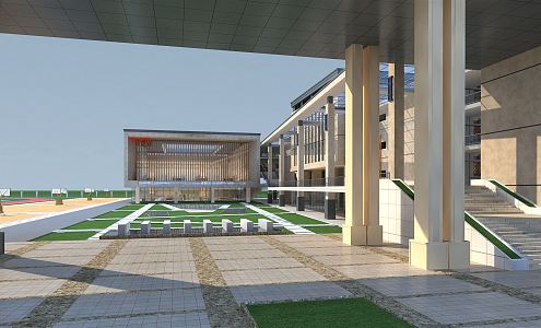 Modern School Teaching Building Library Gymnasium Canteen Sports Building 3d model