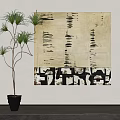Abstract Wall Art With Beige Background Black Patterns And Indoor Plant Decor 3d model