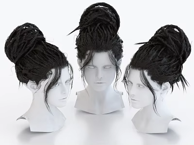 Decorative Display Set Featuring Three Mannequin Heads Black Braided Updos Stylish Hair Art 3d model
