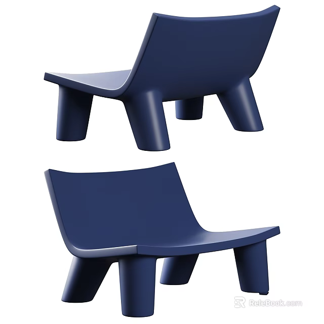 Modern Blue Leisure Chair With Minimalist Design Plastic Construction And Thick Supportive Legs 3d model 