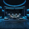 Modern Home Theater Room With Starry Ceiling Large Screen Blue Lighting And Comfortable Sofa Rug