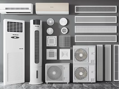 Various Types Of Air Conditioners And Fans Including Wall Mounted Floor Standing Units 3d model