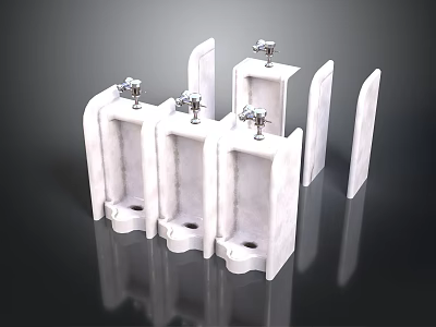 Sleek Modern Public Restroom Urinals With White Ceramic Dividers And Fixtures 3d model